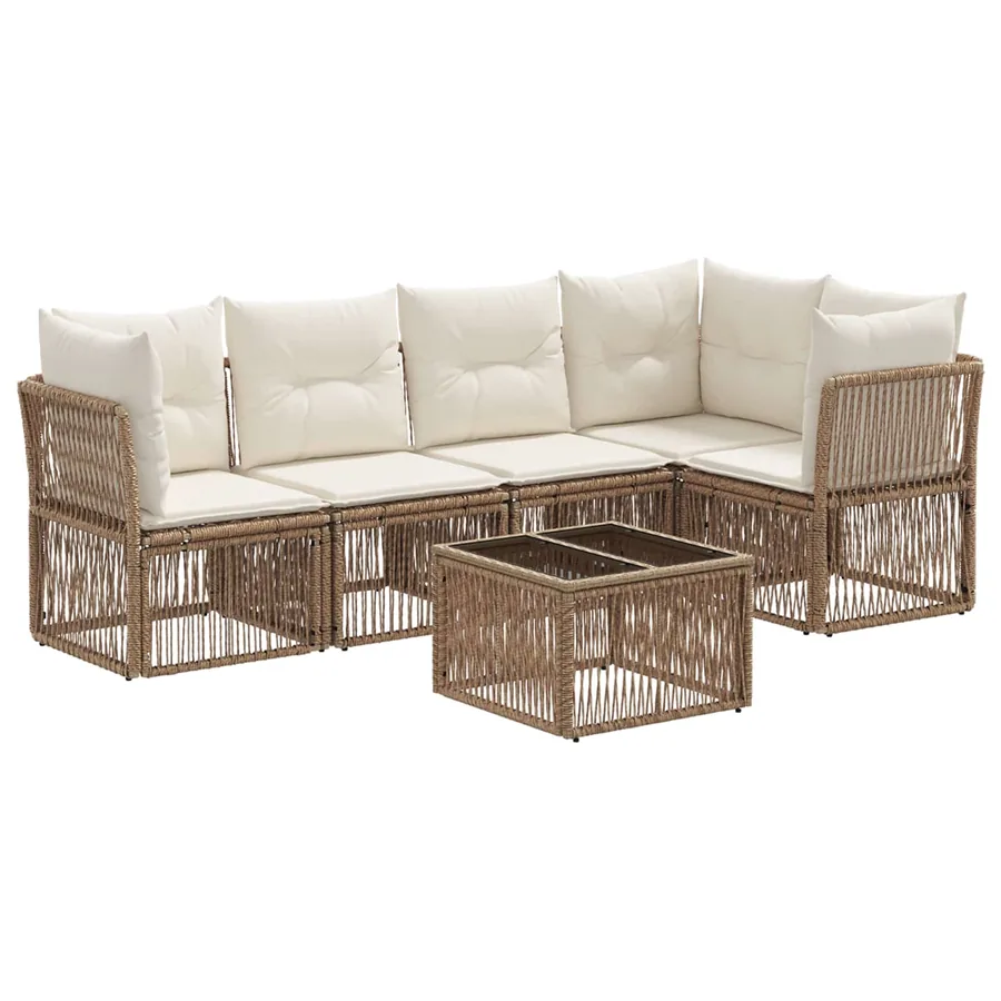 Ensemble de canapé de jardin 6 pcs Beige polyrotin - 2
