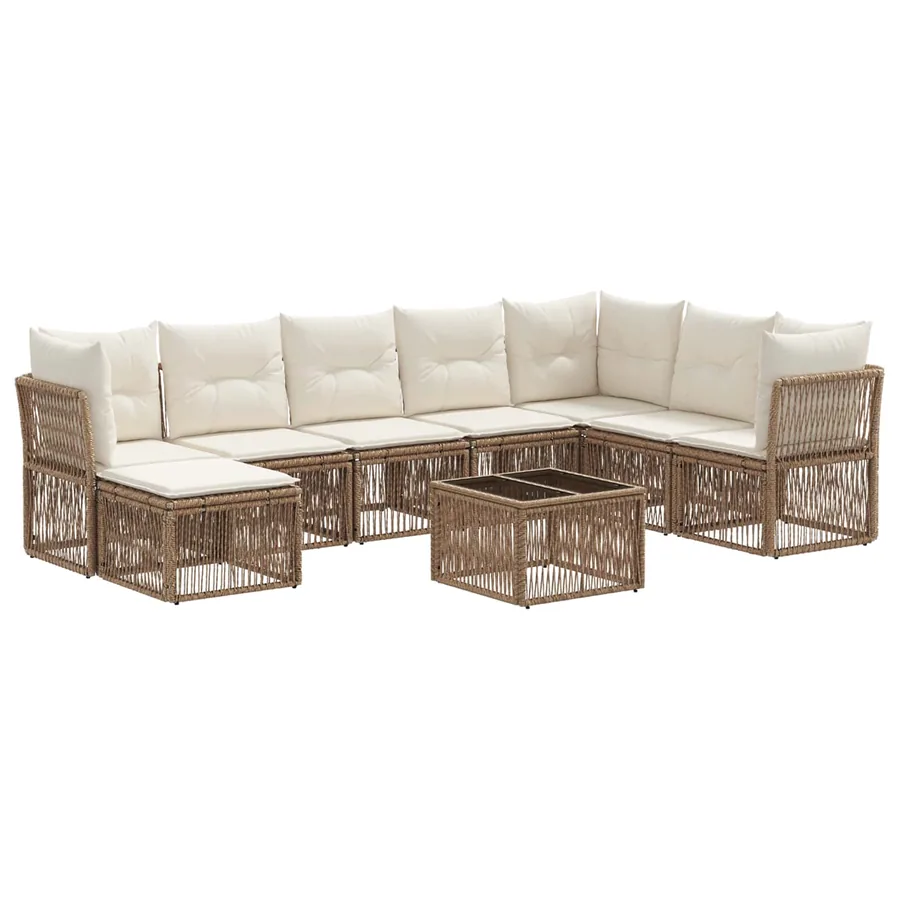 Ensemble de canapé de jardin 9 pcs Beige polyrotin