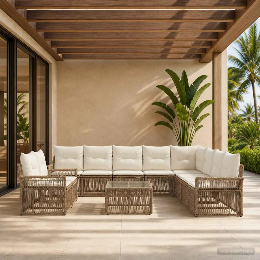 Ensemble de canapé de jardin 11 pcs Beige polyrotin