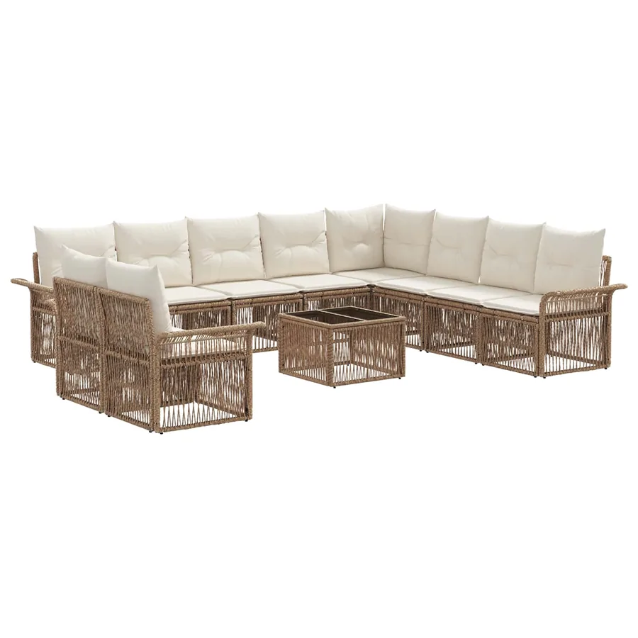 Ensemble de canapé de jardin 11 pcs Beige polyrotin - 2