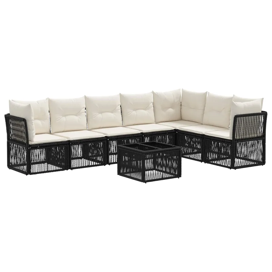 Ensemble de canapé de jardin 8 pcs Noir polyrotin
