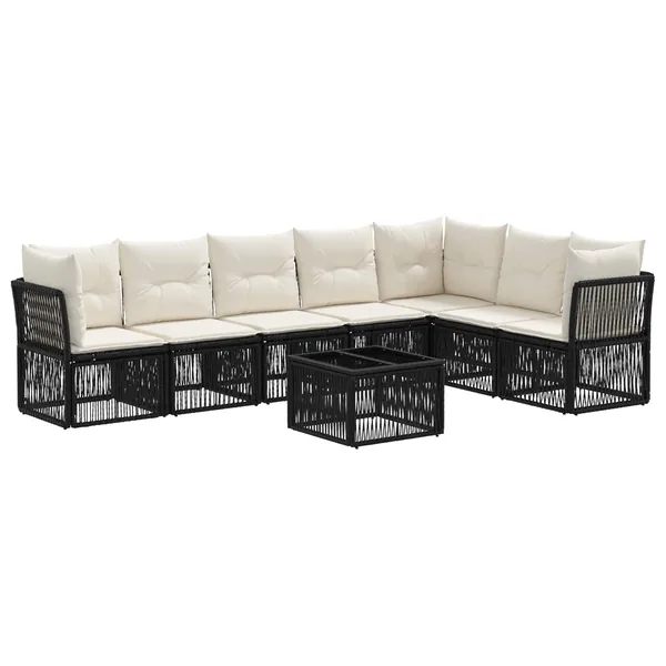Ensemble de canapé de jardin 8 pcs Noir polyrotin