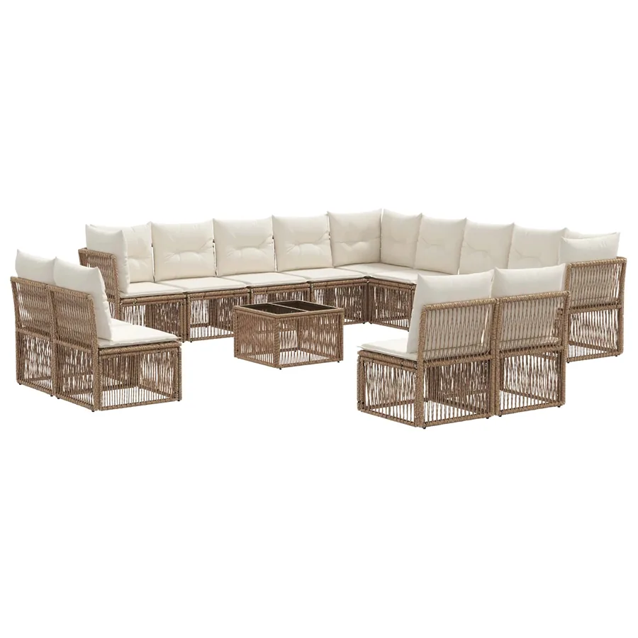 Ensemble de canapé de jardin 14 pcs Beige polyrotin - 2