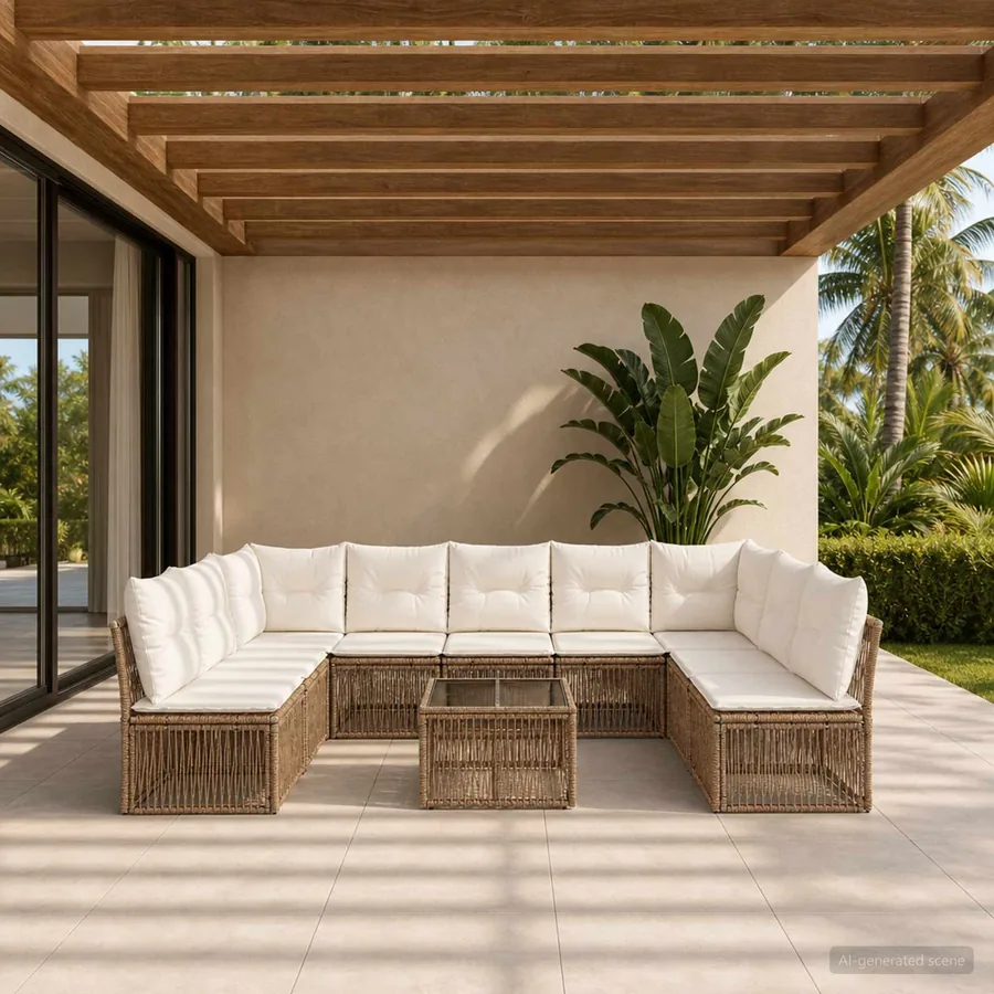 Ensemble de canapé de jardin 10 pcs Beige polyrotin