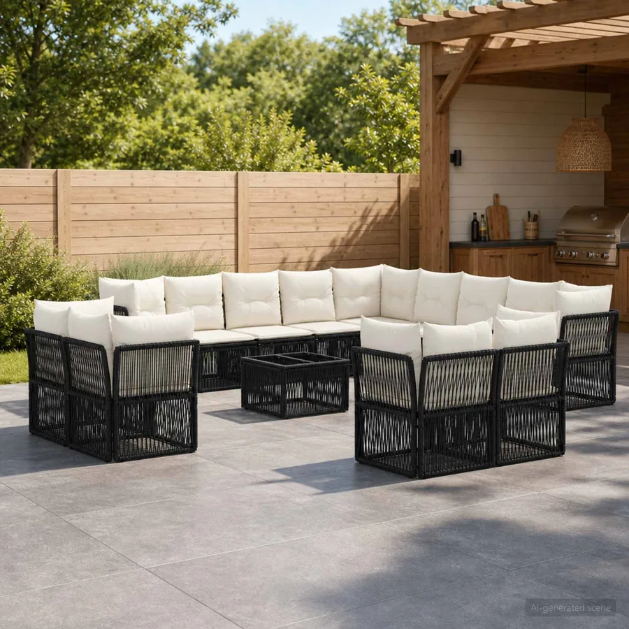 Ensemble de canapé de jardin 14 pcs Noir polyrotin