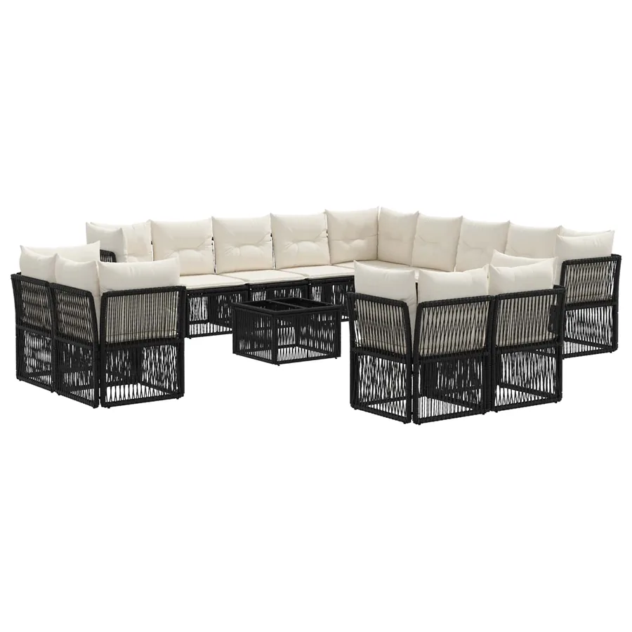 Ensemble de canapé de jardin 14 pcs Noir polyrotin - 2