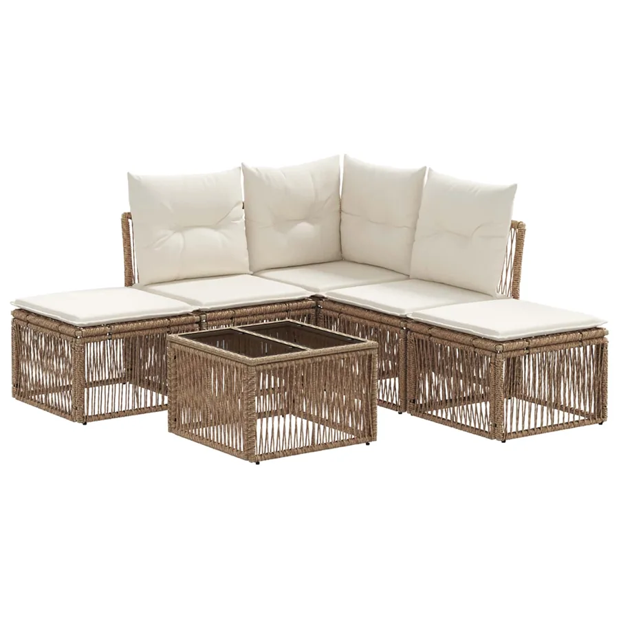 Ensemble de canapé de jardin 6 pcs Beige polyrotin