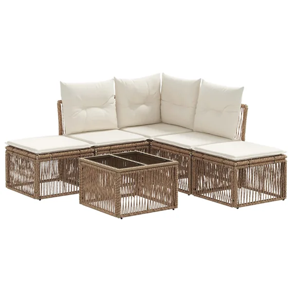 Ensemble de canapé de jardin 6 pcs Beige polyrotin