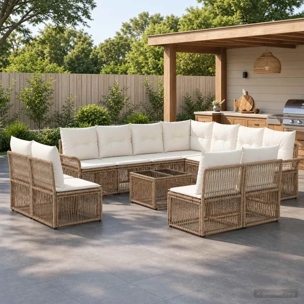Ensemble de canapé de jardin 12 pcs Beige polyrotin