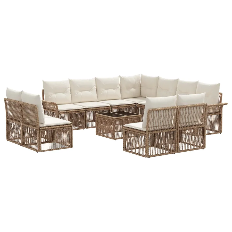 Ensemble de canapé de jardin 12 pcs Beige polyrotin - 2