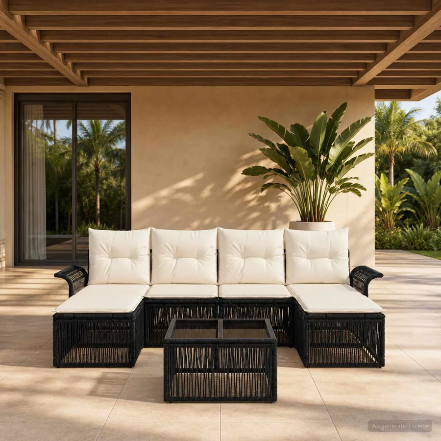 Ensemble de canapé de jardin 7 pcs Noir polyrotin