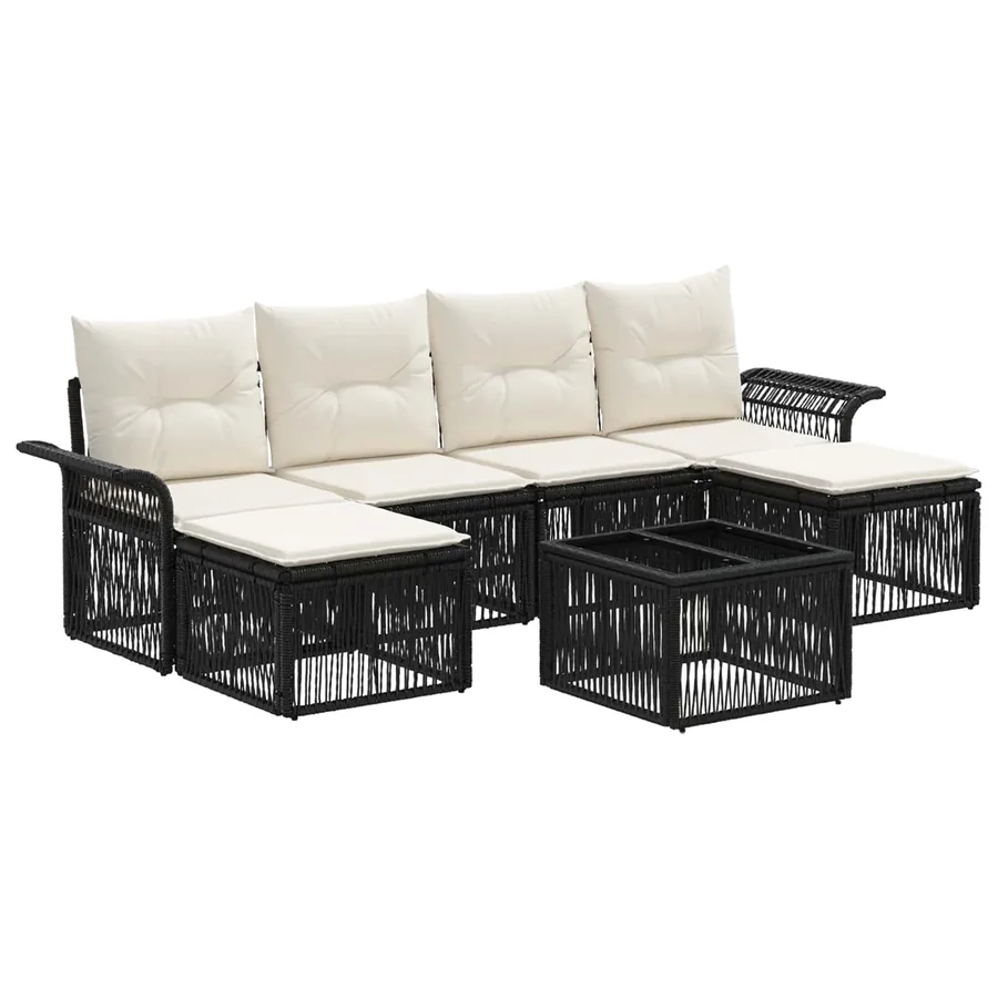 Ensemble de canapé de jardin 7 pcs Noir polyrotin - 2