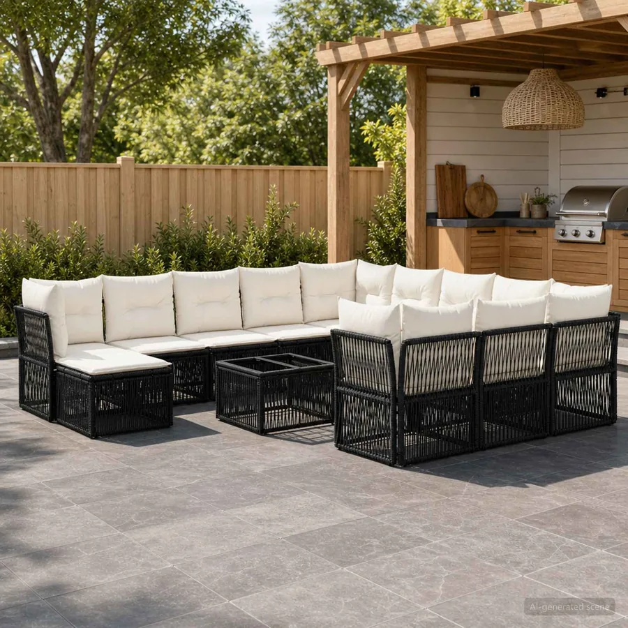 Ensemble de canapé de jardin 13 pcs Noir polyrotin