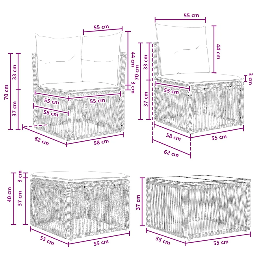 Ensemble de canapé de jardin 13 pcs Noir polyrotin - 12