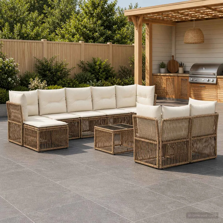 Ensemble de canapé de jardin 10 pcs Beige polyrotin