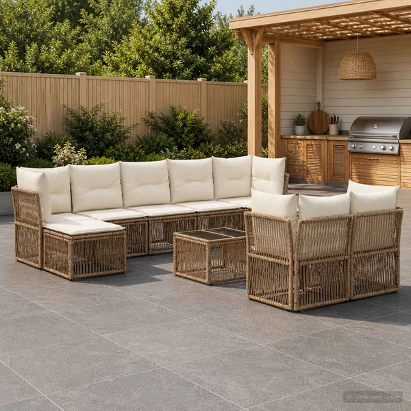 Ensemble de canapé de jardin 10 pcs Beige polyrotin