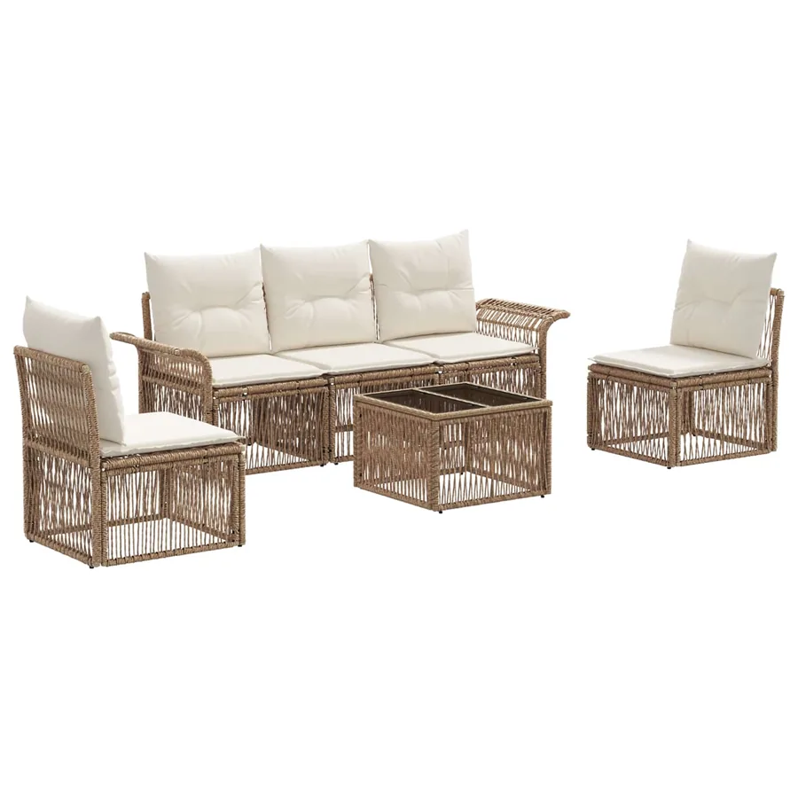 Ensemble de canapé de jardin 6 pcs Beige polyrotin - 2