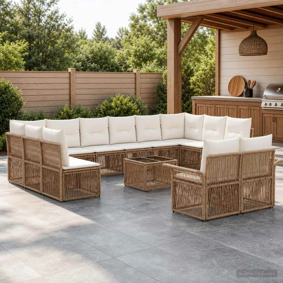 Ensemble de canapé de jardin 13 pcs Beige polyrotin