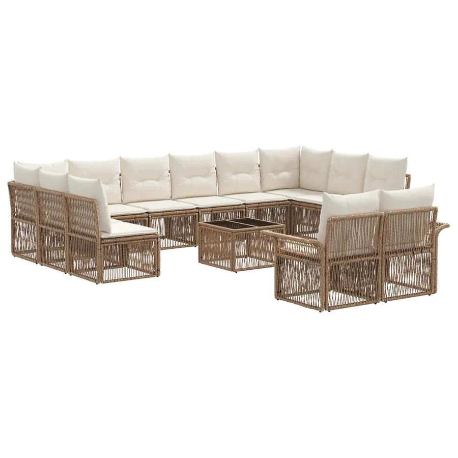 Ensemble de canapé de jardin 13 pcs Beige polyrotin - 2