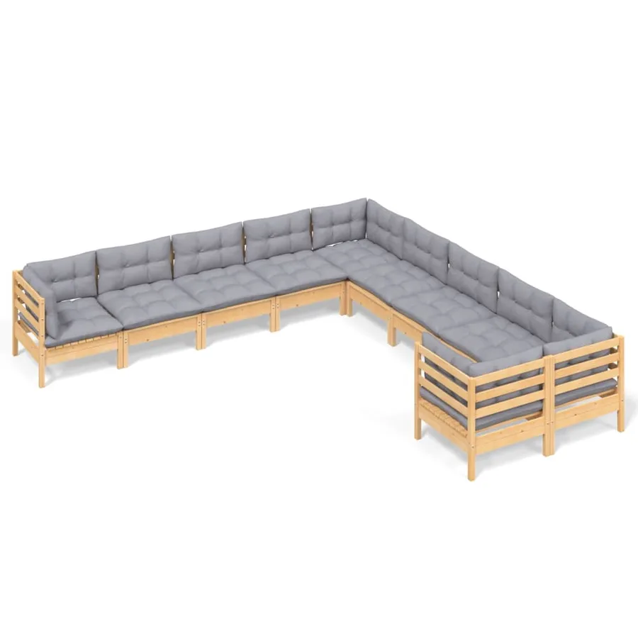 Salon de jardin 10 pcs avec coussins gris Bois de pin - 2