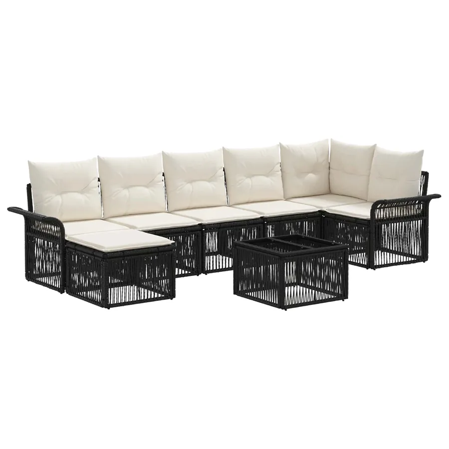 Ensemble de canapé de jardin 8 pcs Noir polyrotin - 2