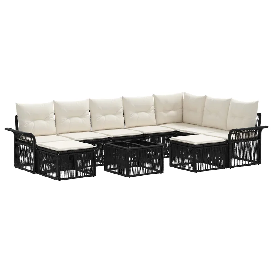 Ensemble de canapé de jardin 10 pcs Noir et blanc crème - 2