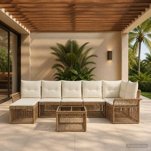 Ensemble de canapé de jardin 8 pcs Beige polyrotin