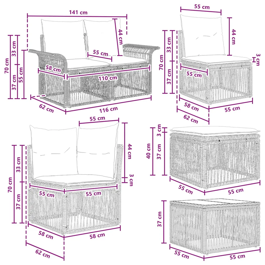 Ensemble de canapé de jardin 8 pcs Beige polyrotin - 11