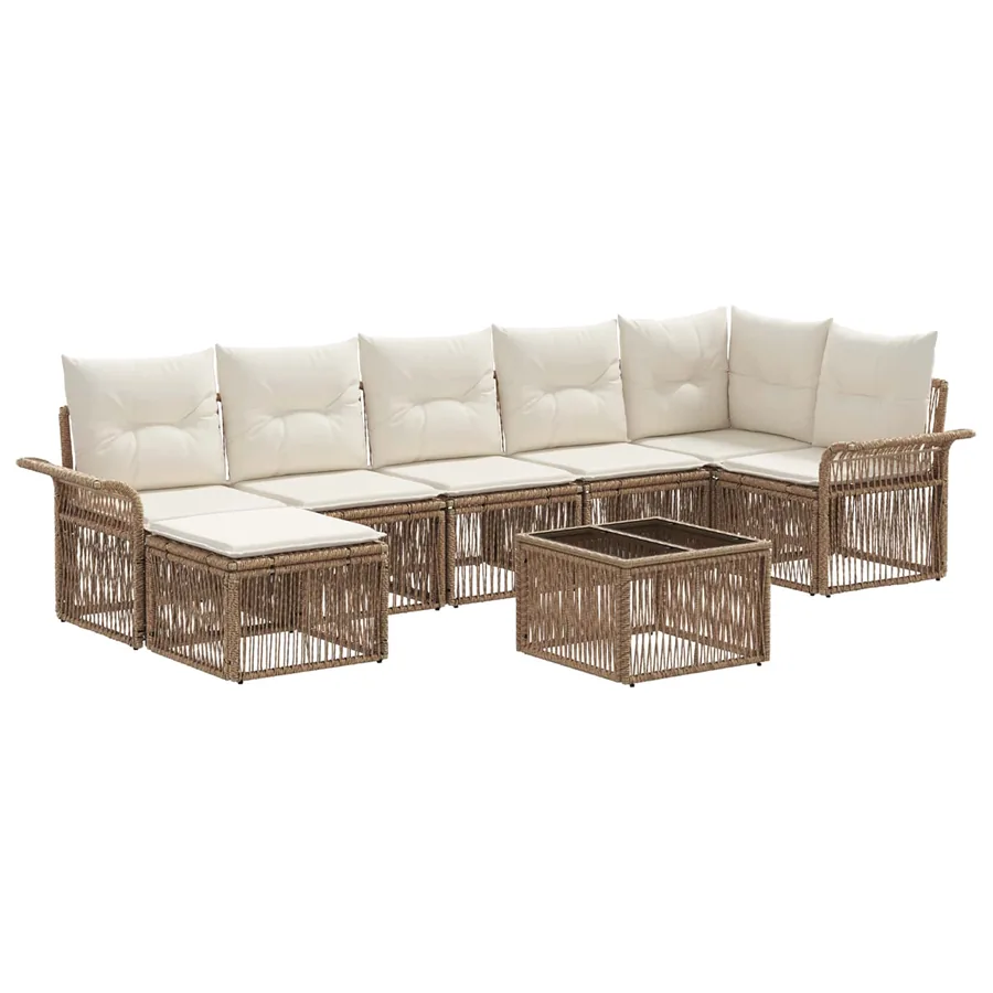 Ensemble de canapé de jardin 8 pcs Beige polyrotin - 2