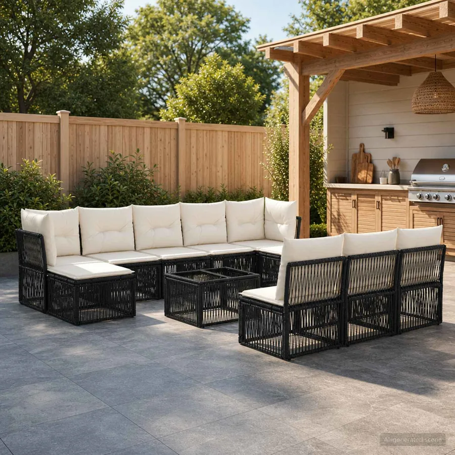 Ensemble de canapé de jardin 11 pcs Noir polyrotin