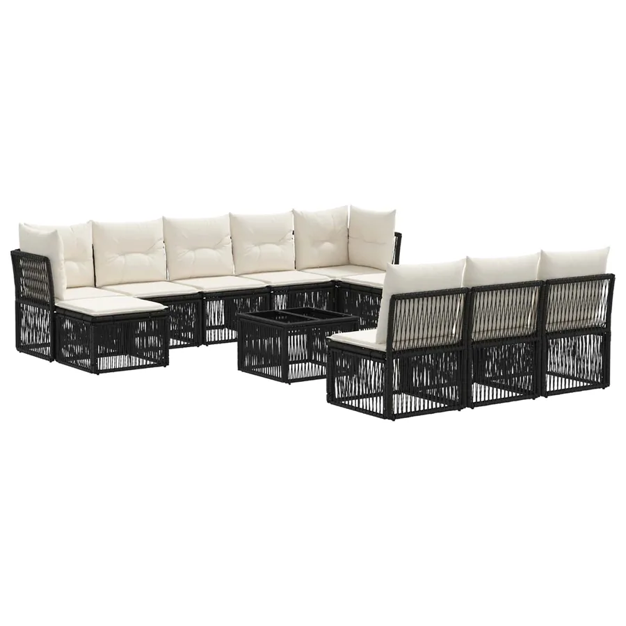 Ensemble de canapé de jardin 11 pcs Noir polyrotin - 2