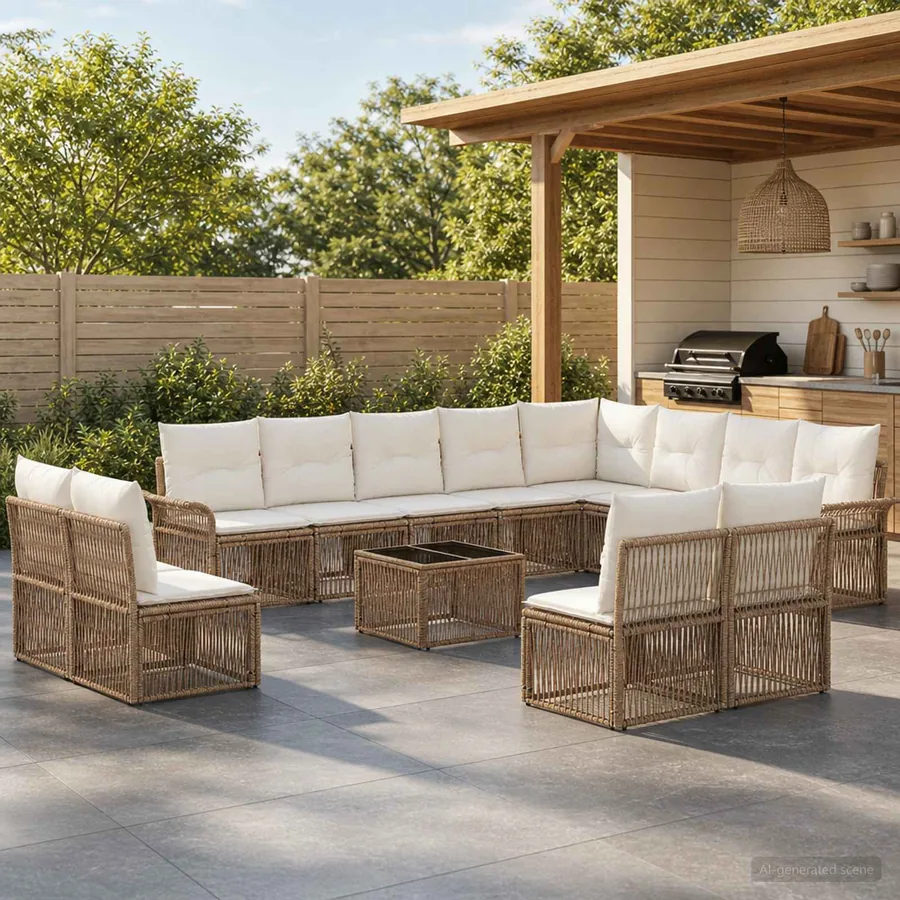 Ensemble de canapé de jardin 13 pcs Beige polyrotin