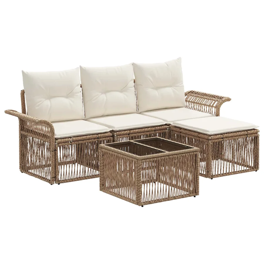 Ensemble de canapé de jardin 5 pcs Beige polyrotin - 2