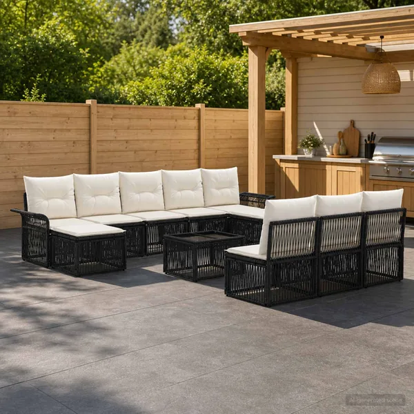 Ensemble de canapé de jardin 11 pcs Noir polyrotin