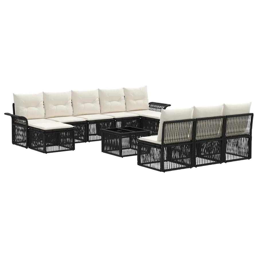 Ensemble de canapé de jardin 11 pcs Noir polyrotin - 2