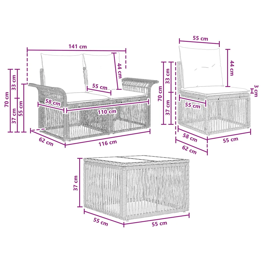 Ensemble de canapé de jardin 8 pcs Noir polyrotin - 10
