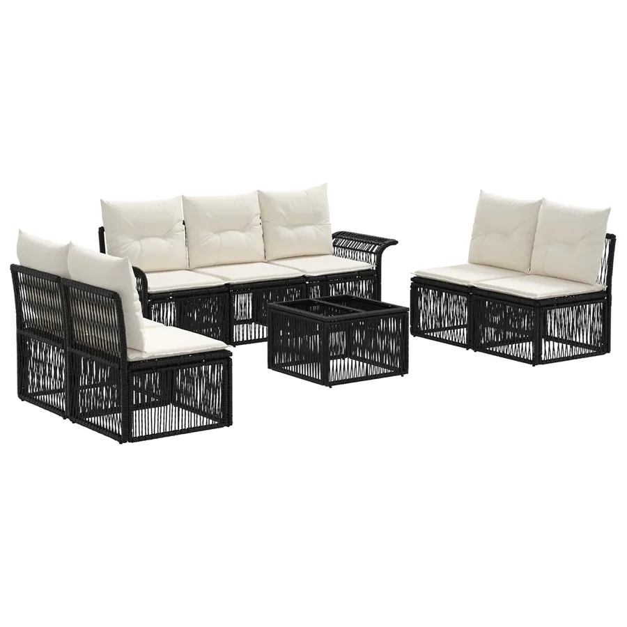 Ensemble de canapé de jardin 8 pcs Noir polyrotin - 2