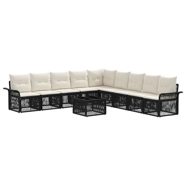 Ensemble de canapé de jardin 10 pcs Noir polyrotin