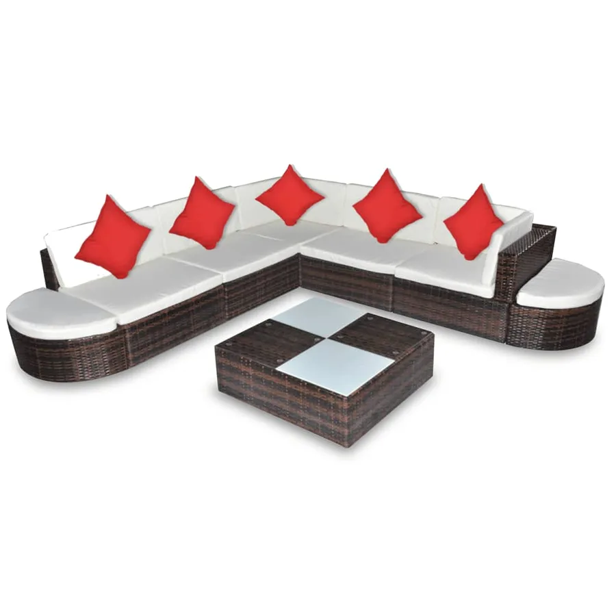 Salon de jardin 8 pcs avec coussins résine tressée marron - 2