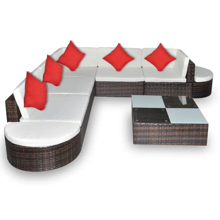 Salon de jardin 8 pcs avec coussins résine tressée marron - 3