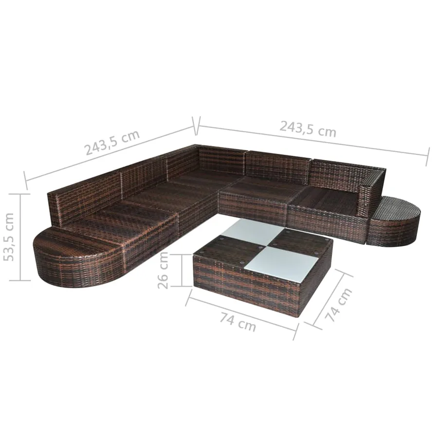Salon de jardin 8 pcs avec coussins résine tressée marron - 5