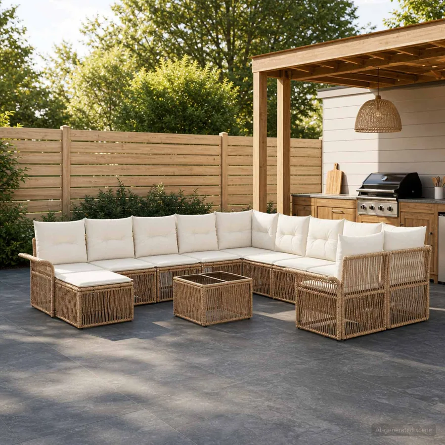 Ensemble de canapé de jardin 12 pcs Beige et blanc crème