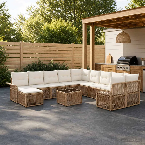 Ensemble de canapé de jardin 12 pcs Beige et blanc crème