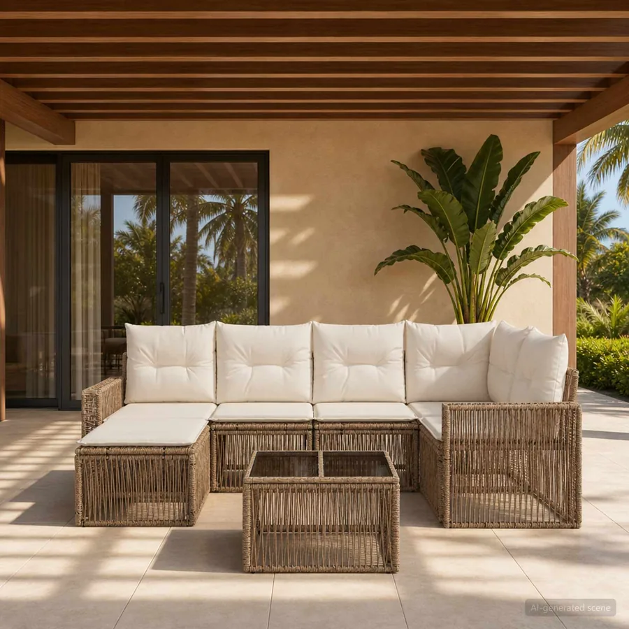 Ensemble de canapé de jardin 7 pcs Beige et blanc crème
