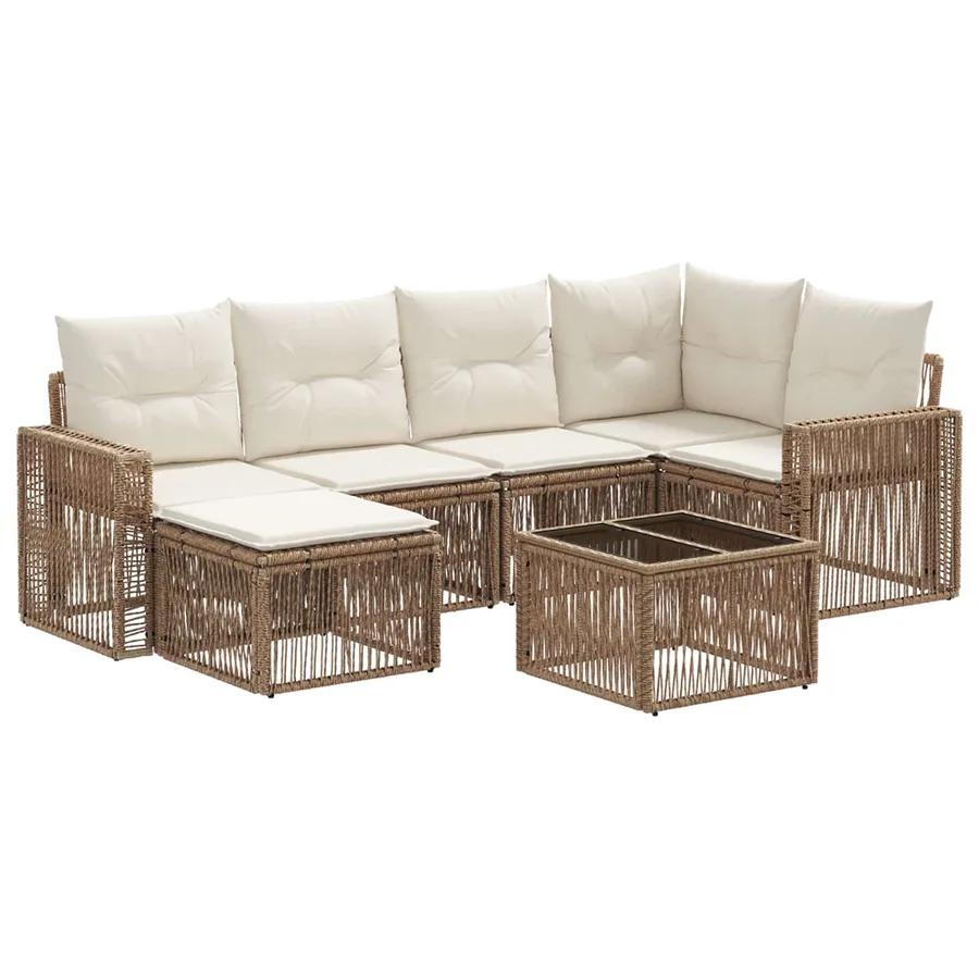 Ensemble de canapé de jardin 7 pcs Beige et blanc crème - 2