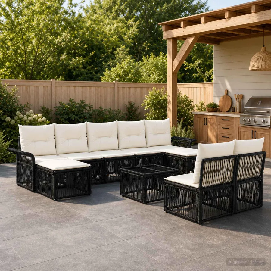 Ensemble de canapé de jardin 10 pcs Noir polyrotin