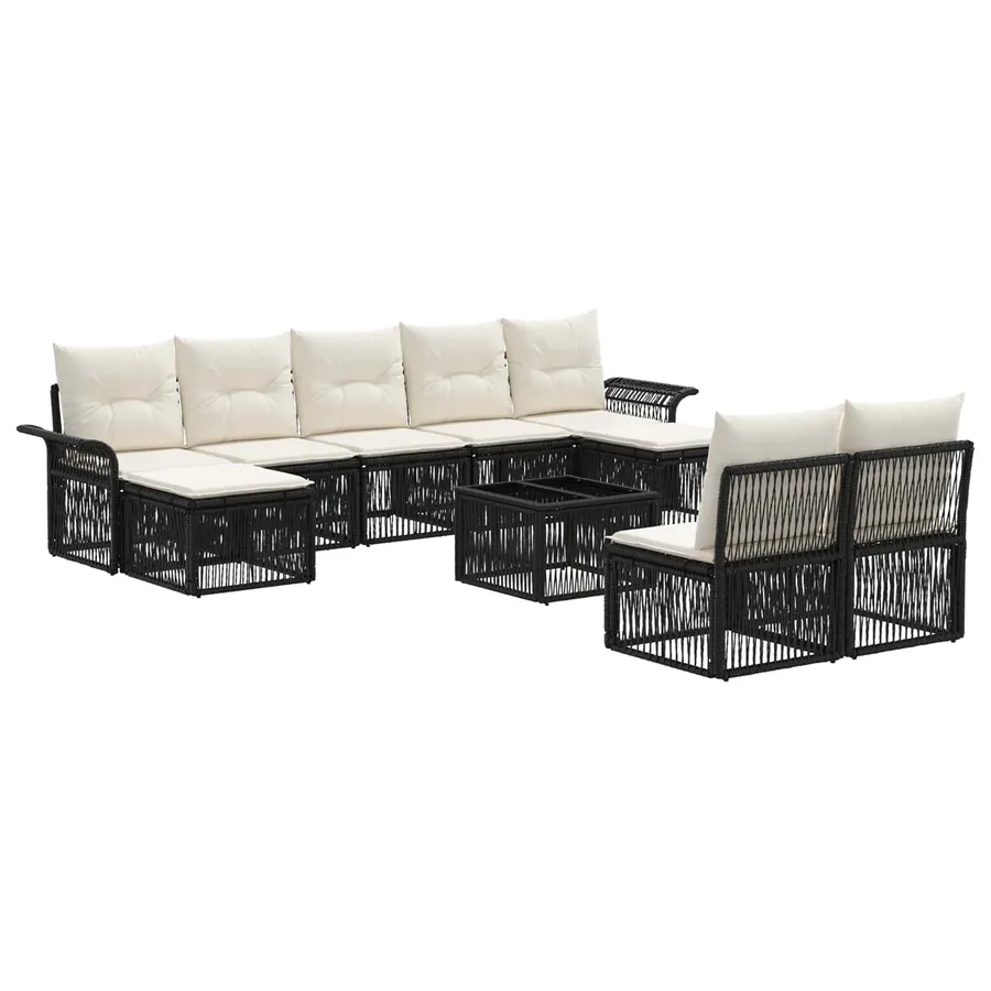 Ensemble de canapé de jardin 10 pcs Noir polyrotin - 2