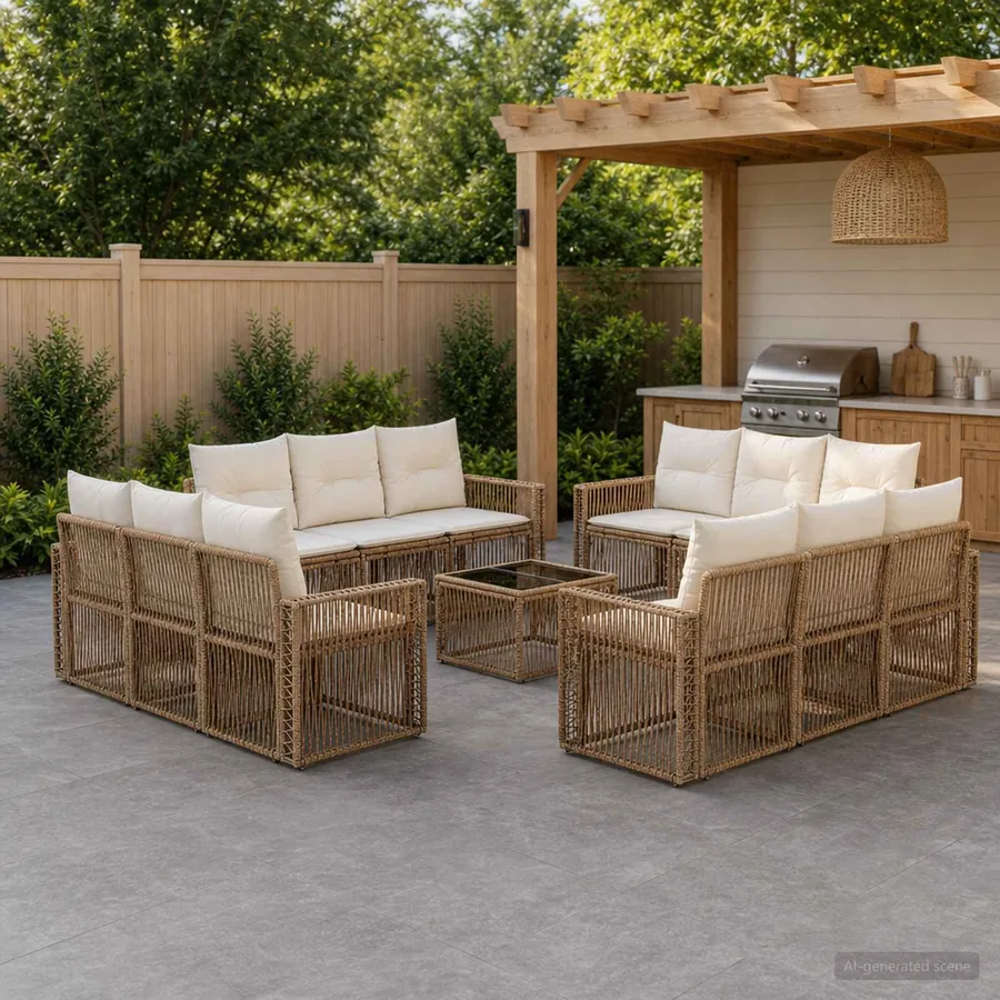 Ensemble de canapé de jardin 13 pcs Beige et blanc crème