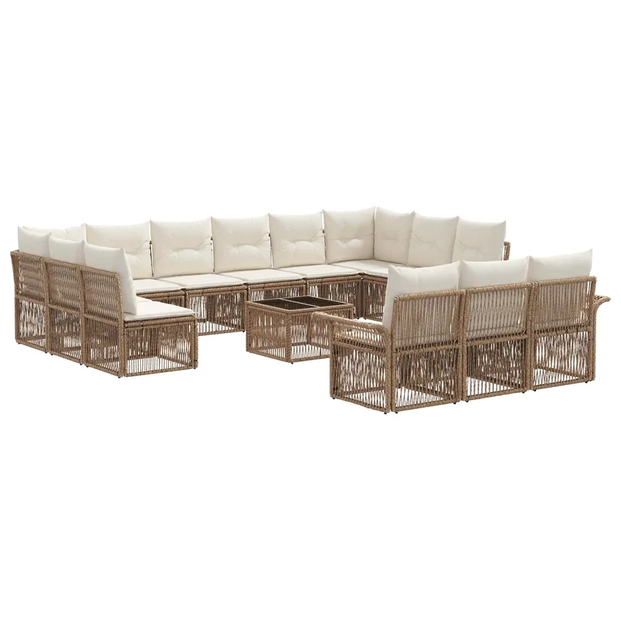 Ensemble de canapé de jardin 14 pcs Beige polyrotin - 2