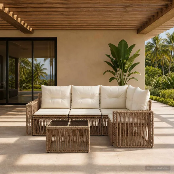 Ensemble de canapé de jardin 5 pcs Beige et blanc crème